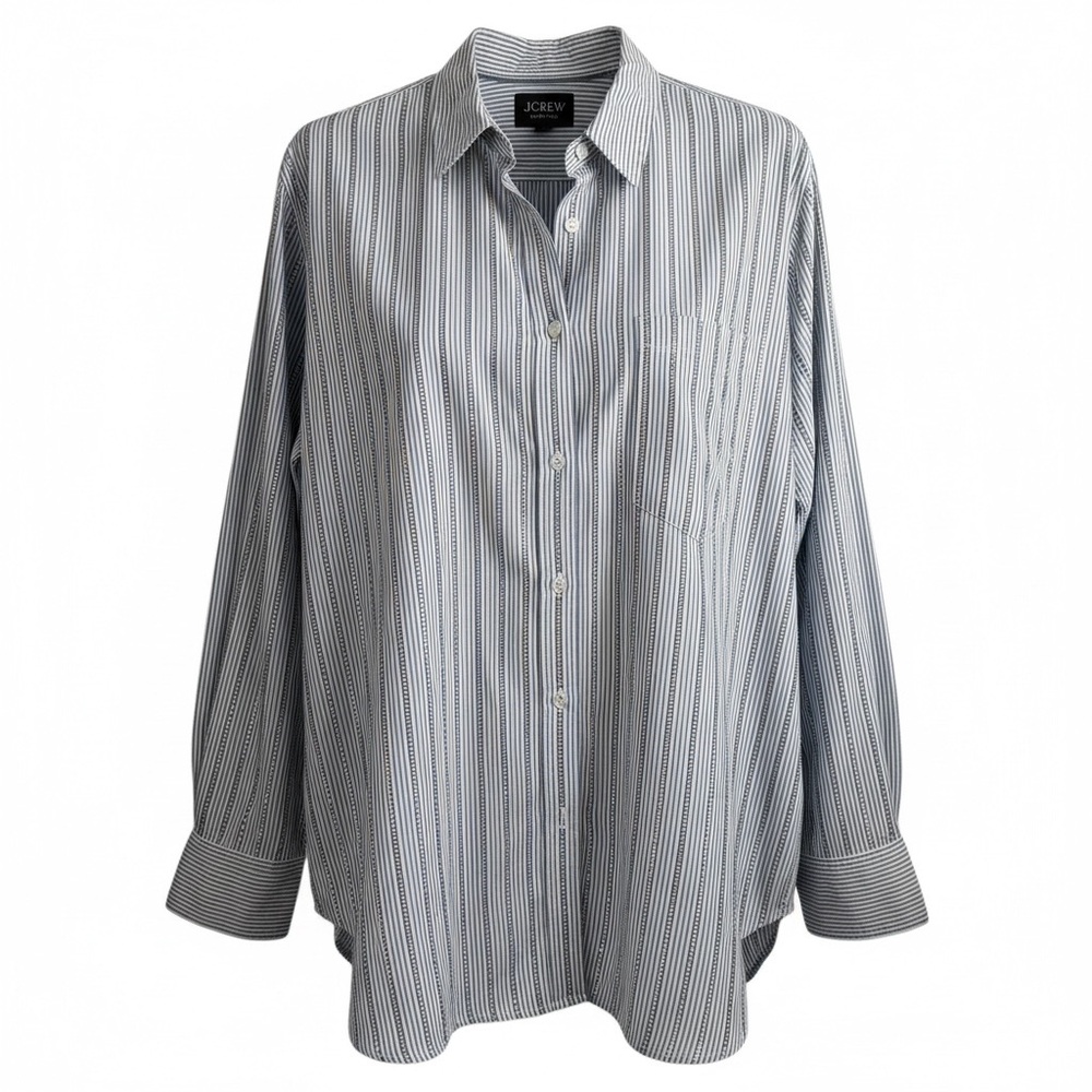 J. Crew Collection Cotton Crystal Rhinestone Striped Button Down Shirt Size 24